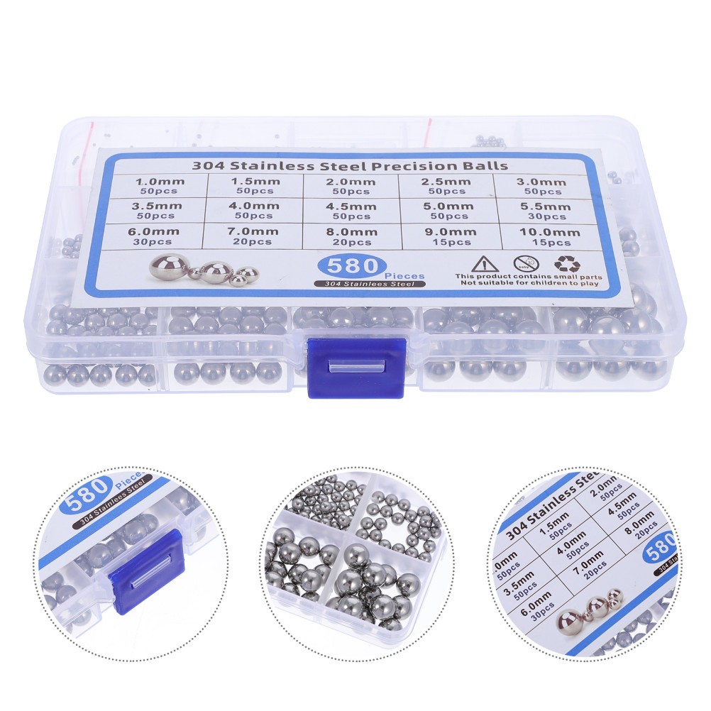 580Pcs Stainless Steel Balls Durable Bearing Steel Balls for Home Use Silver