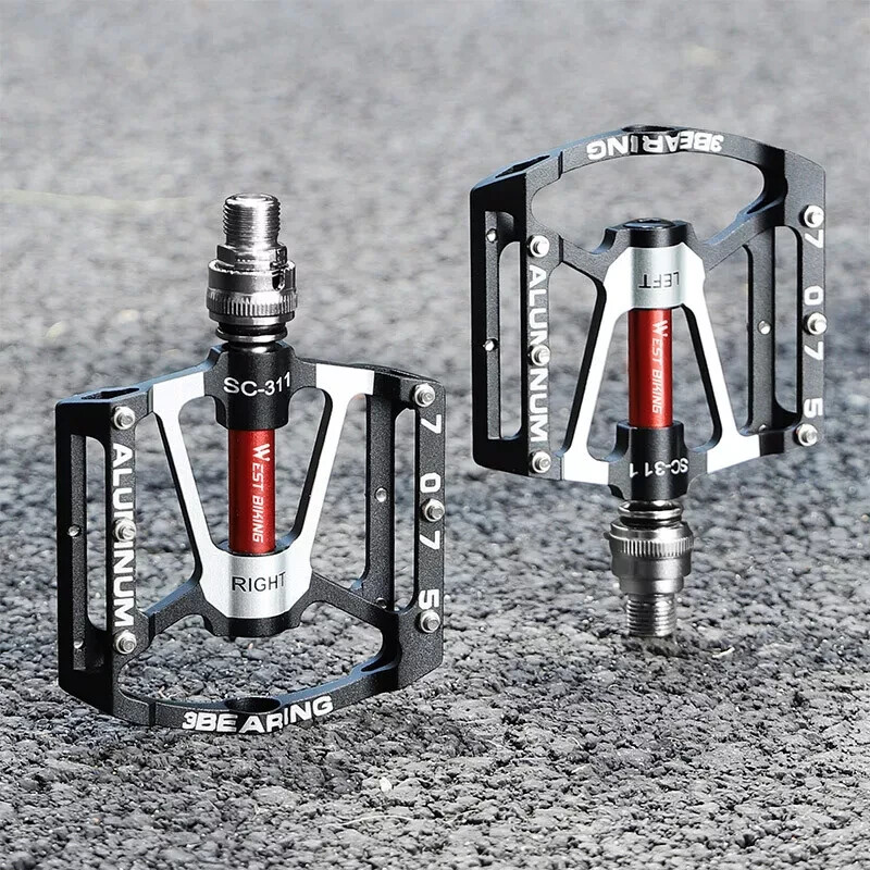 WEST BIKING Quick Release MTB Bike Bicycle Pedals 3 Sealed Bearing a Pair Black