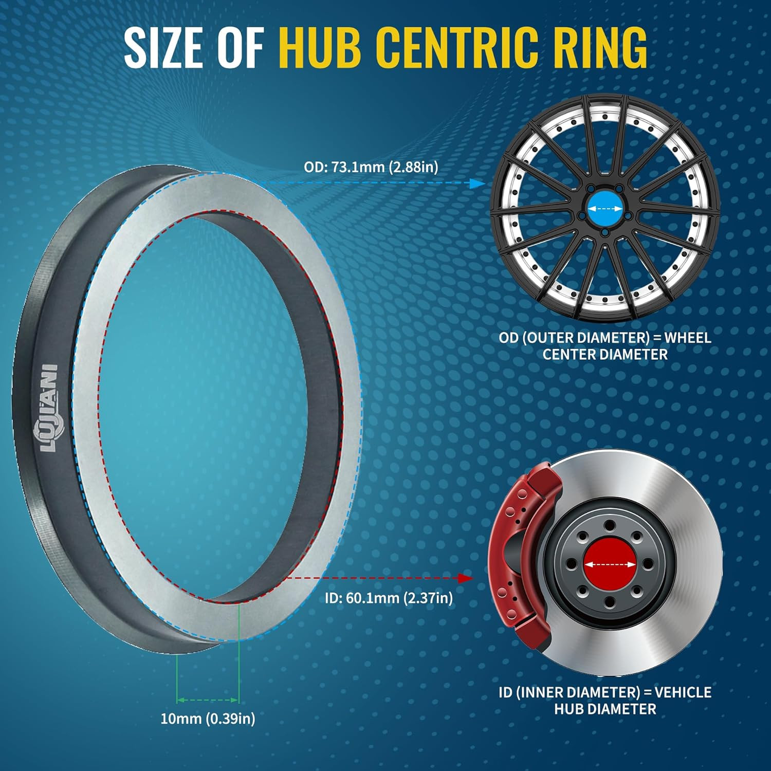 4 Pack Hub Centric Rings 60.1mm to 73.1mm Aluminum Wheel Adapter Hubrings