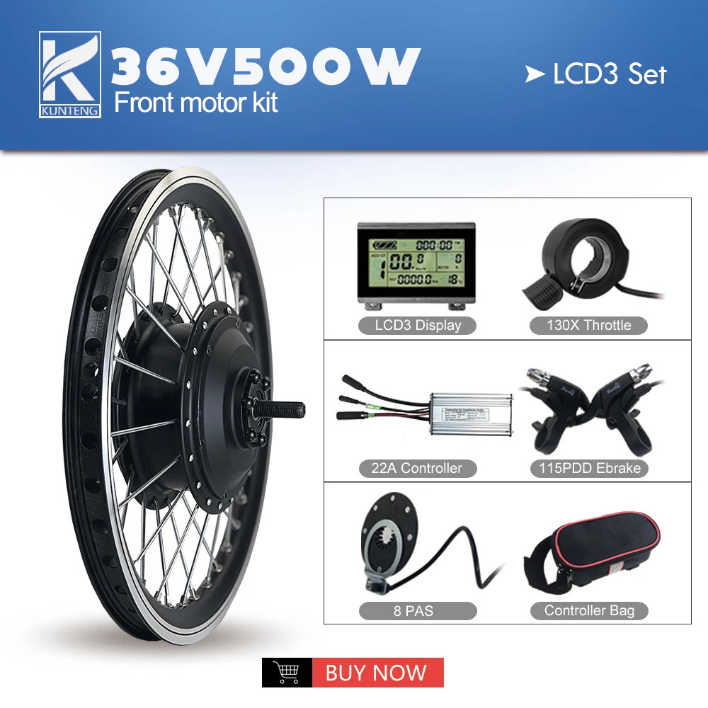 Electric Bike Conversion Kit 500W Front Hub Motor Wheel 36V 48V Waterproof Plug