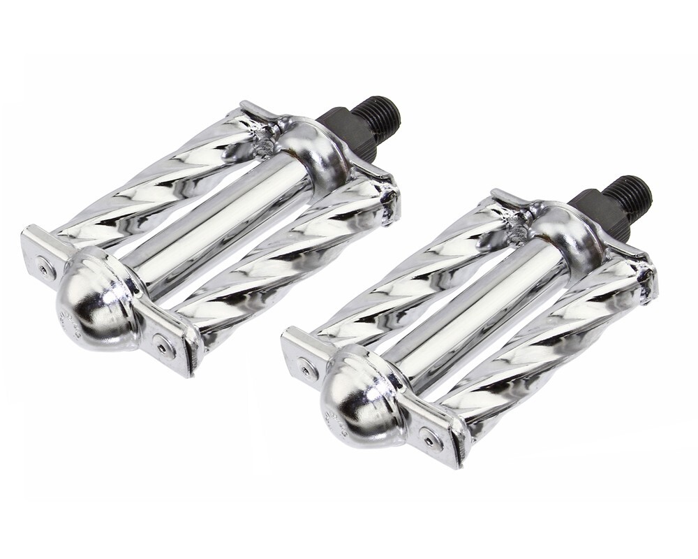 VINTAGE LOWRIDER BICYCLE MINI SQUARE TWISTED STEEL PEDALS 1/2 IN CHROME.