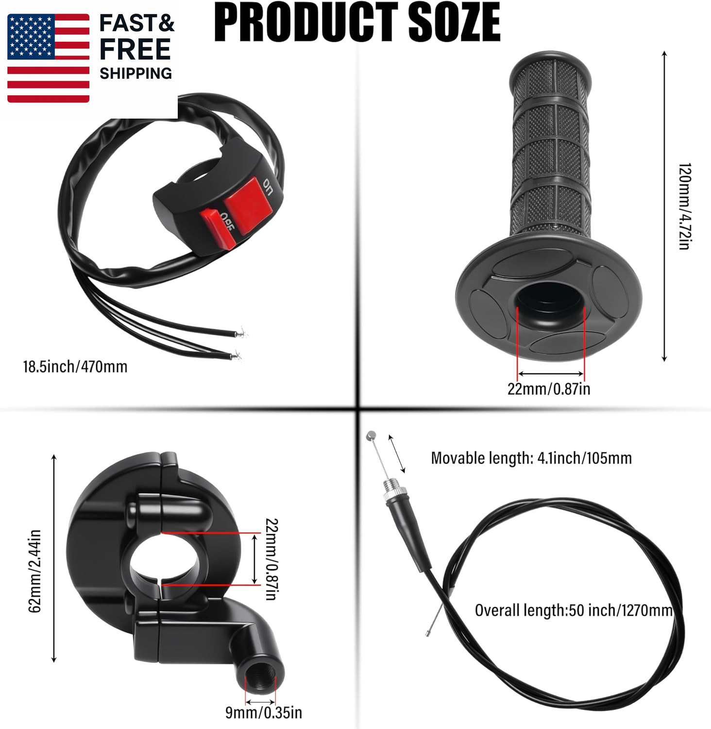Universal Mini Bike Throttle Assembly&Cable Kit | Direct Replacement for Coleman