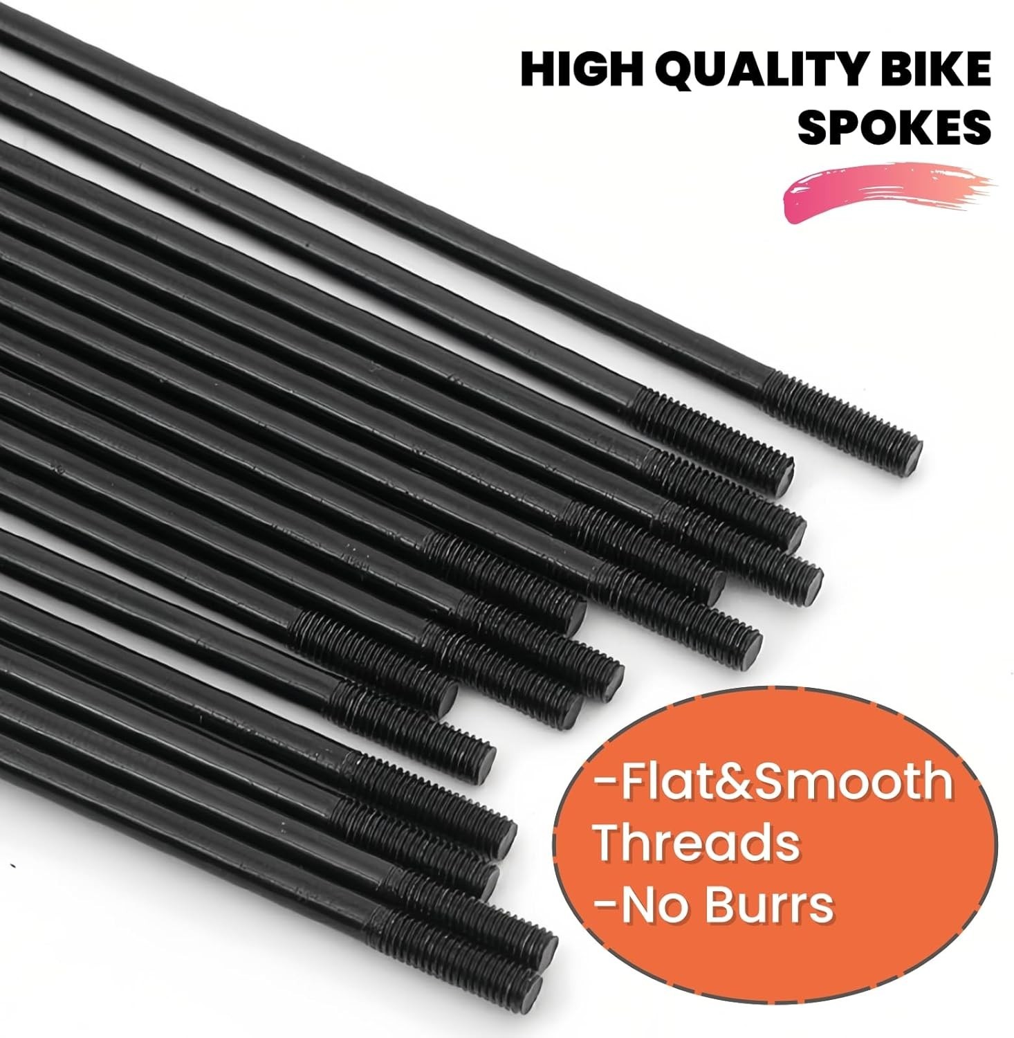 Precision Crafted Bike Spokes 20pcs in Black Steel – 12G, Impact Resistant