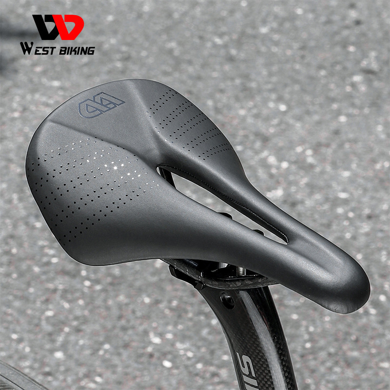 WEST BIKING PVC Leather Carbon Fiber Bike Saddle Bicycle Saddle Cushion White
