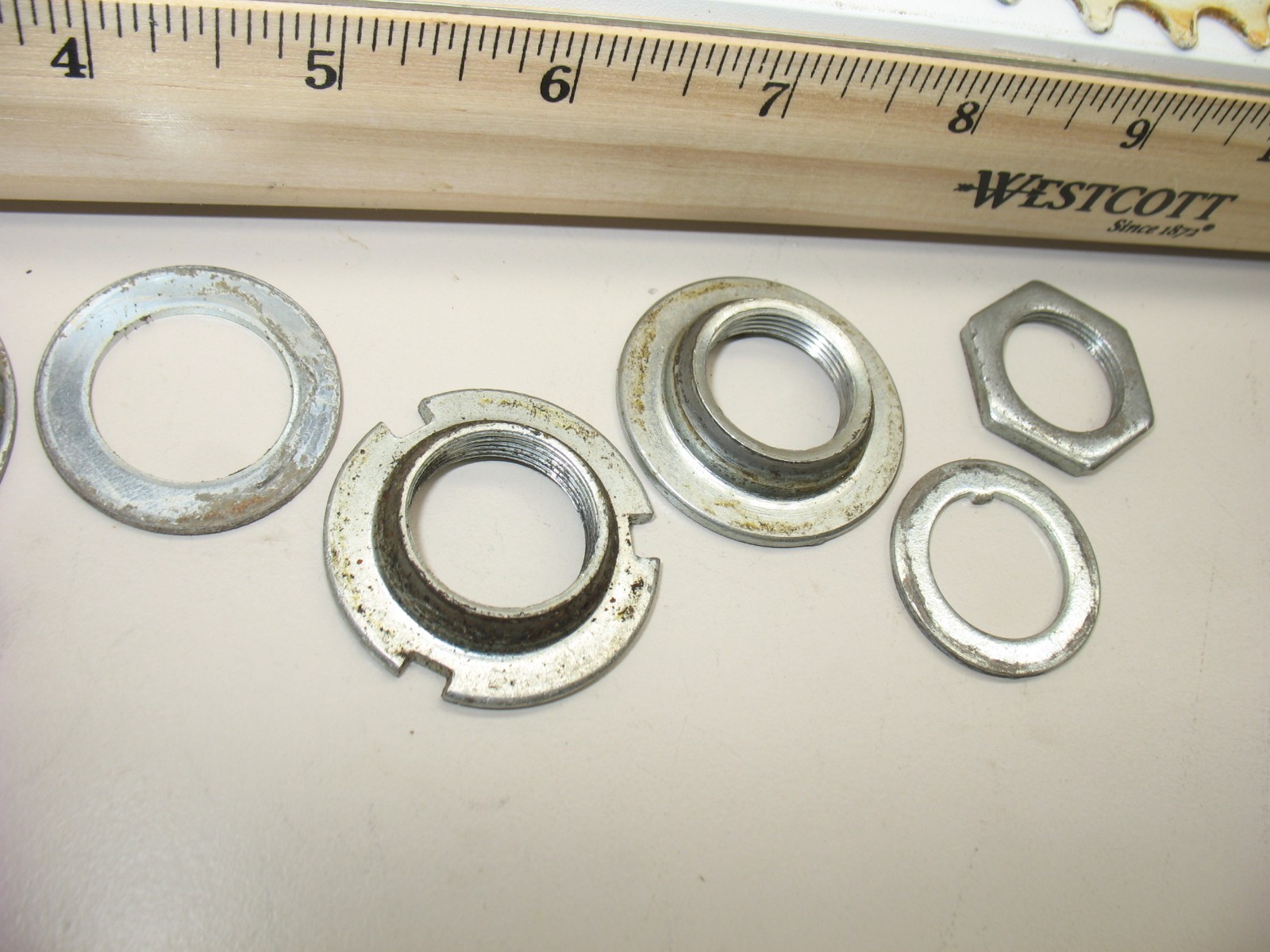 16″ Huffy White Steel Crank 114mm (4-1/2″) 36 Tooth Chainring with B/B Set-USED