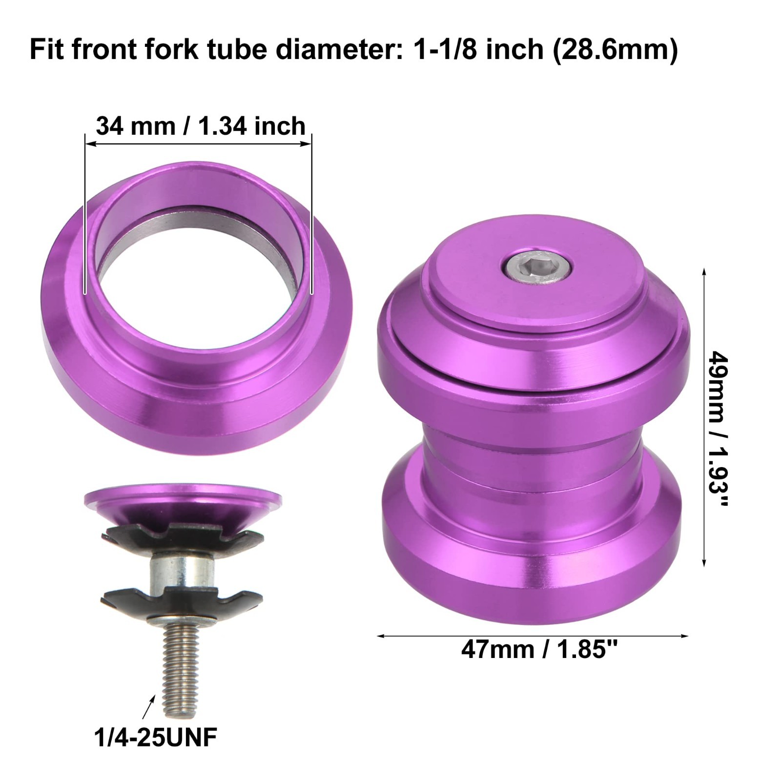 34mm Threadless Bicycle Headset Combo – Sealed Bearings, MTB/Road, Purple Top Ca