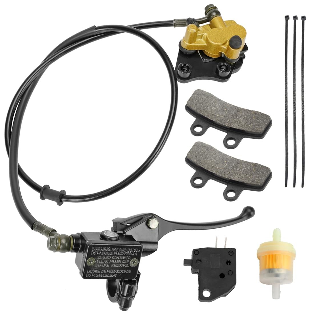 Front Disc Hydraulic Brake Master Cylinder Caliper Assembly and Pads for 50cc 70
