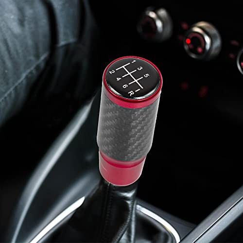 Carbon Fiber Shift Knob 6 Speeds Pattern Modified Carbon Fiber Aluminum Red
