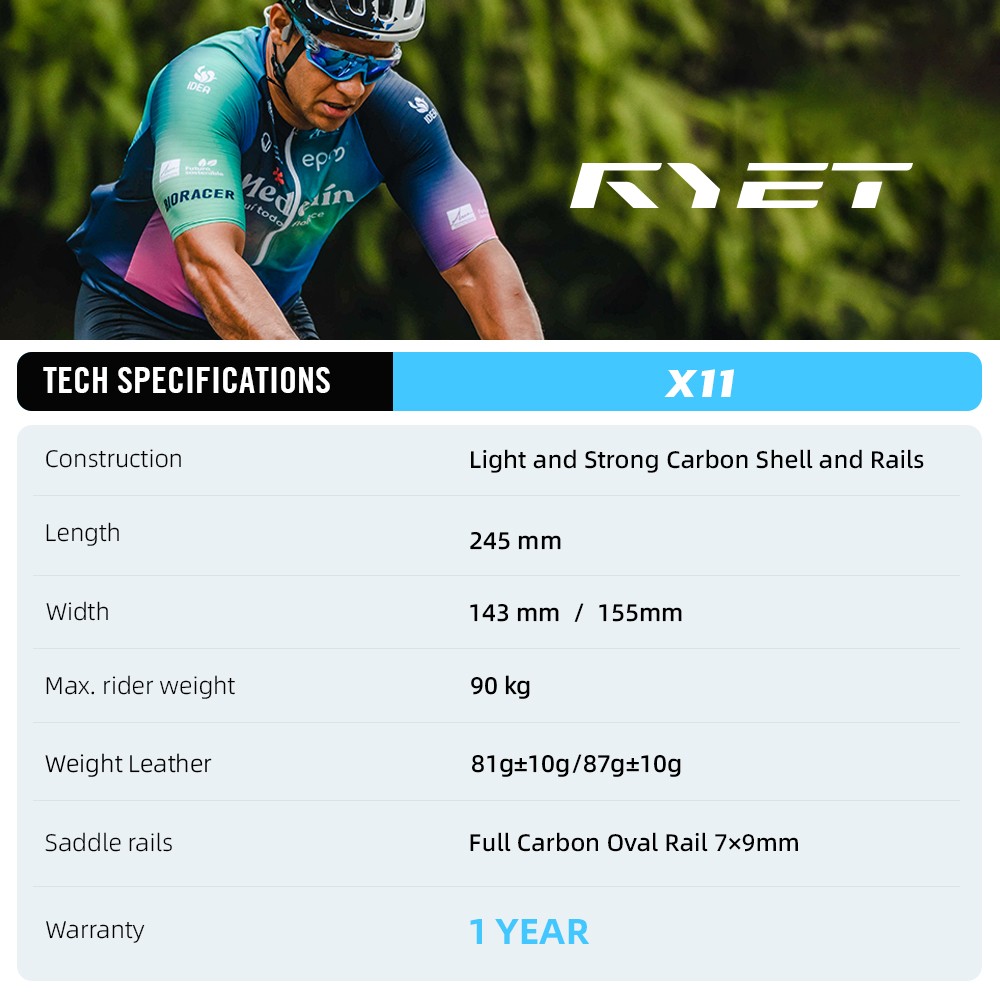 RYET Carbon Bike Saddle 81g/87g Leather Surface Road, MTB & Gravel Racing Seat