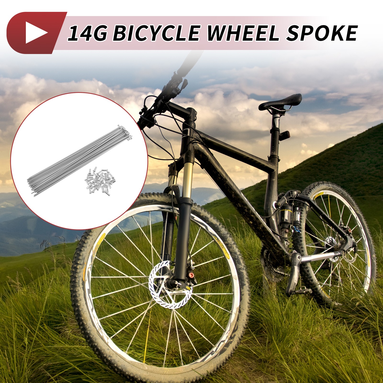 14G J Bend Bicycle Spokes 220mm Bike Wheel Spokes with Nipple Silver Tone 36 Set