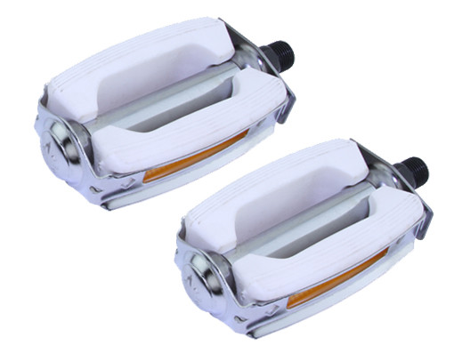 New! Bicycle Krate Rubber Pedals 9/16″ White/Chrome.