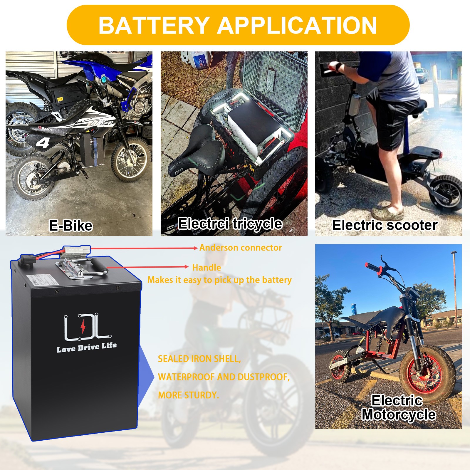 60V35Ah Lithium LiFePO4 Battery Pack Built-in 50A BMS for 3000W Motor.