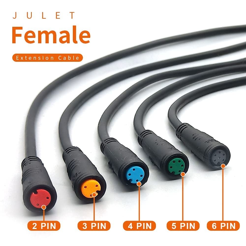 Ebike Cable Extension – Female & Male 2-6 Pin Waterproof Plug for Electric Bi…