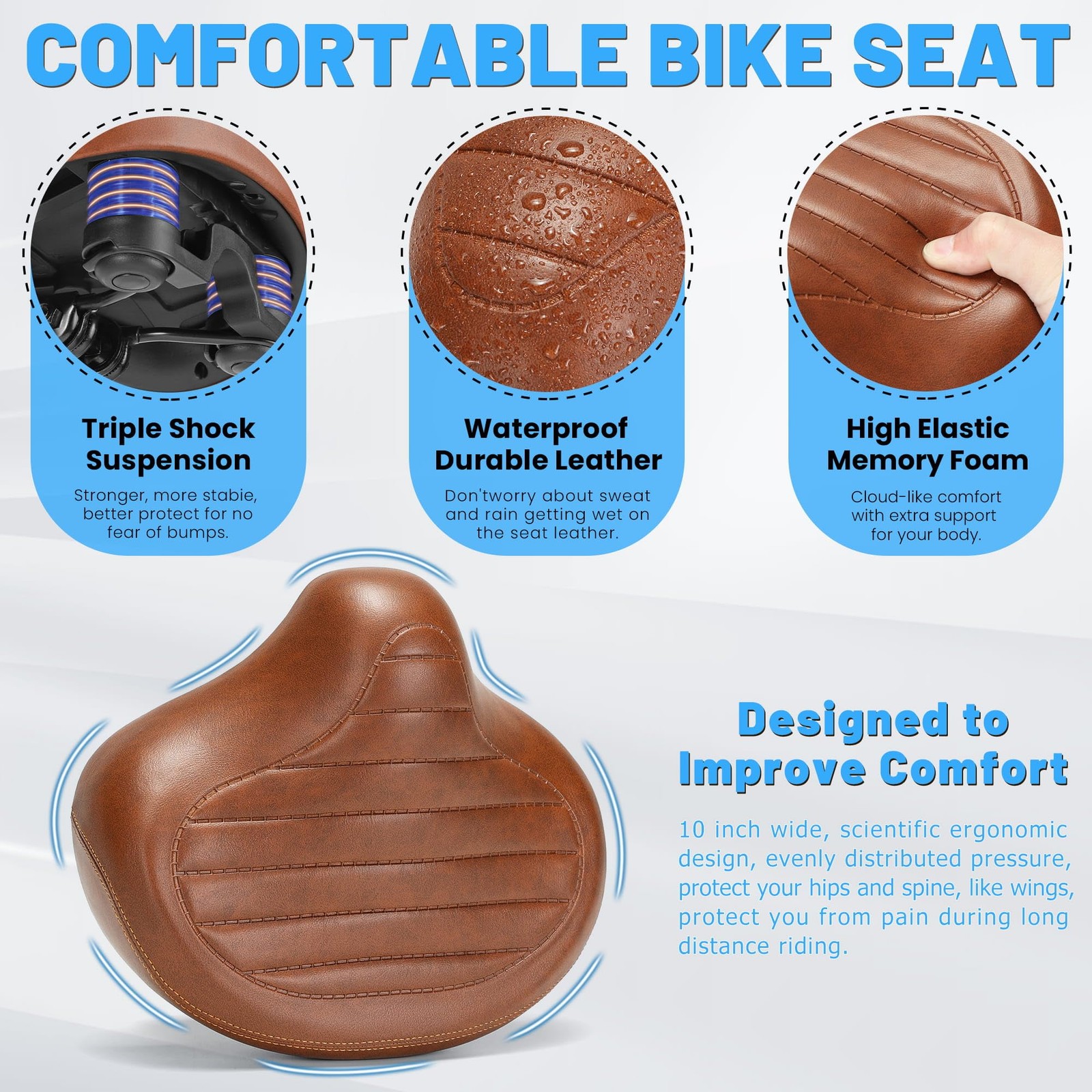 Asiento De Bicicleta Sin Punta Extra Ancho Para Ejercicio Y Playa Suave