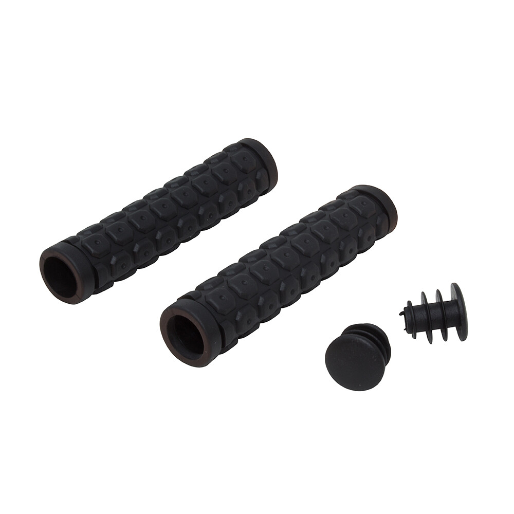 Octagon M.T.B. Bike Bicycle Grips with end caps Black 7/8″ Kraton Rubber