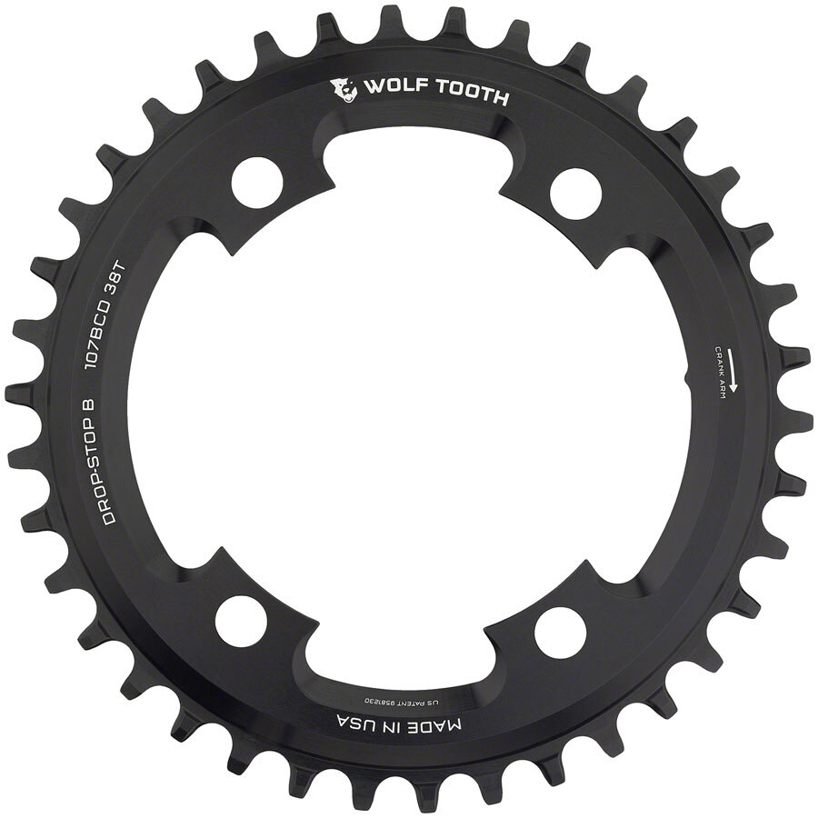 Wolf Tooth 107 BCD Chainring – 38t, Compatible with SRAM 107 BCD, Drop-Stop B,