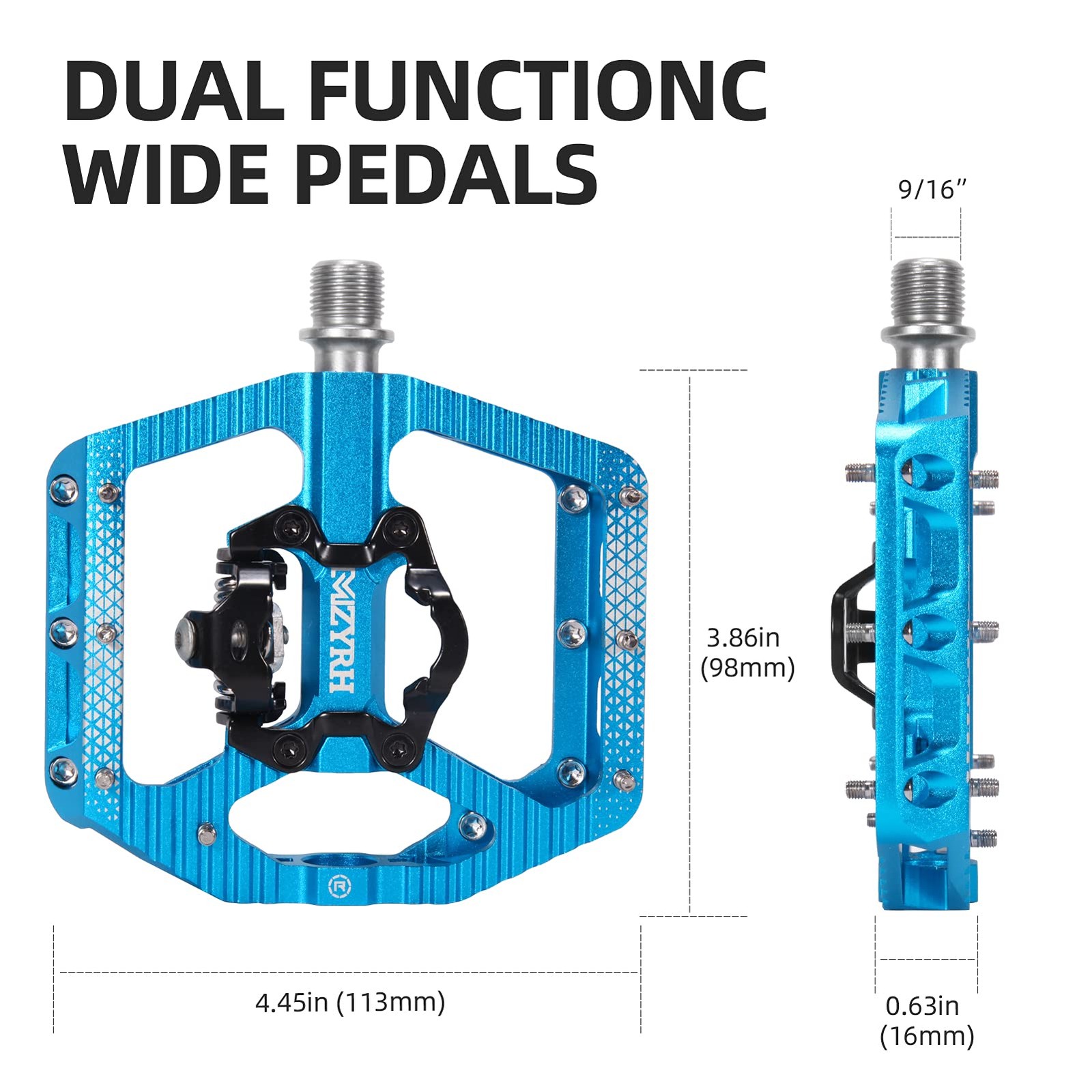 MTB Mountain Bike Pedals 3 Bearing Flat Platform Compatible with Dual Functio…