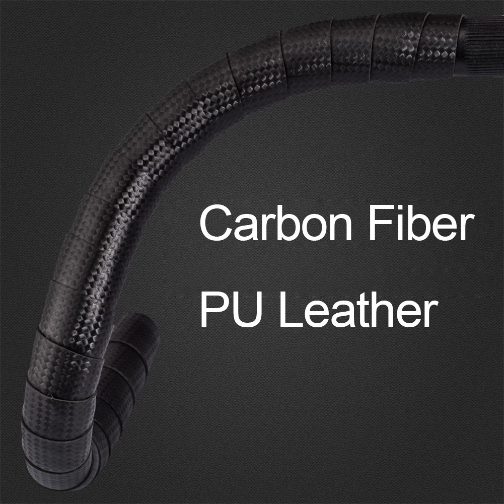 Carbon Fiber PU Leather Bike Handlebar Tape ?C Anti Slip Strap Belt Set