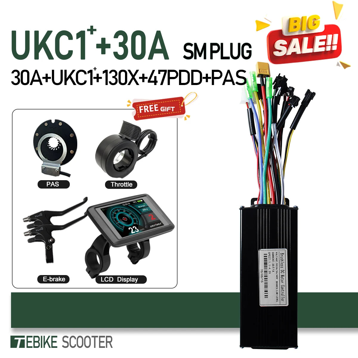 Electric Bike Sinewave 3 Mode Controller 17A 26A 30A 40A with Color UKC1 Display