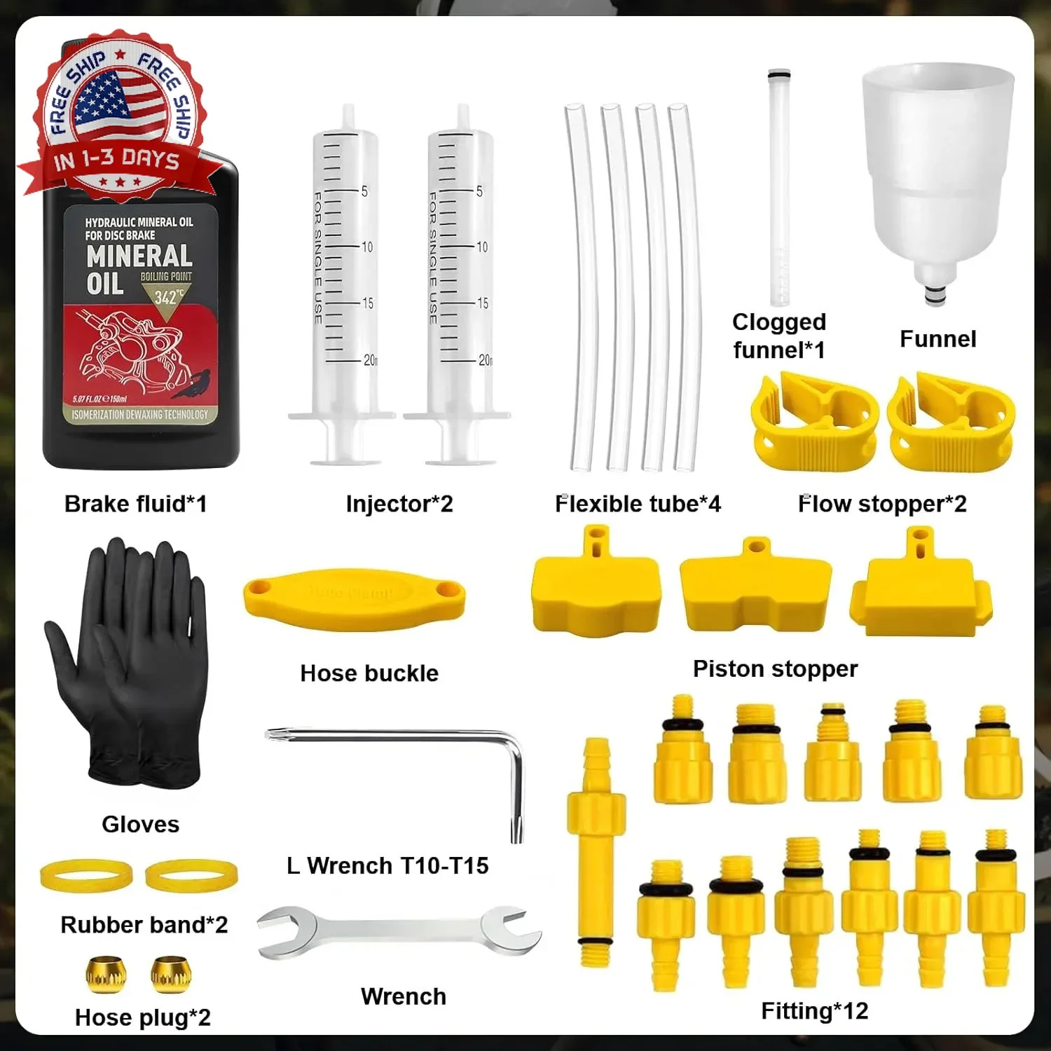 Brake Bleed Kit, Bicycle Hydraulic Brake Bleed Kit Including 150ML Mineral Oil f