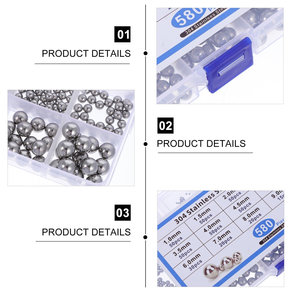 580Pcs Stainless Steel Balls Durable Bearing Steel Balls for Home Use Silver