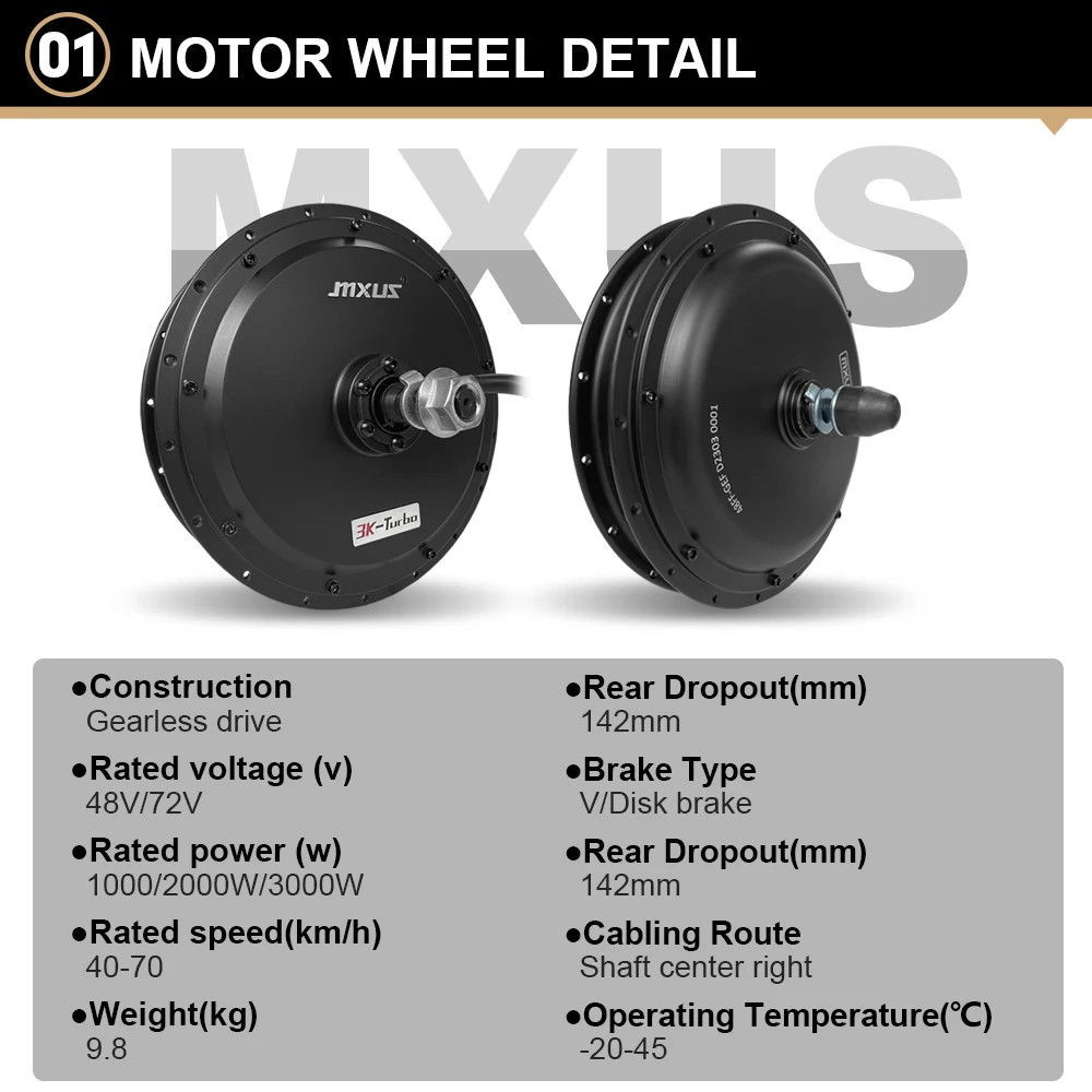 48V72V 1000W-3000W Electric Bicycle Rear Gearless Hub Motor Conversion Kit