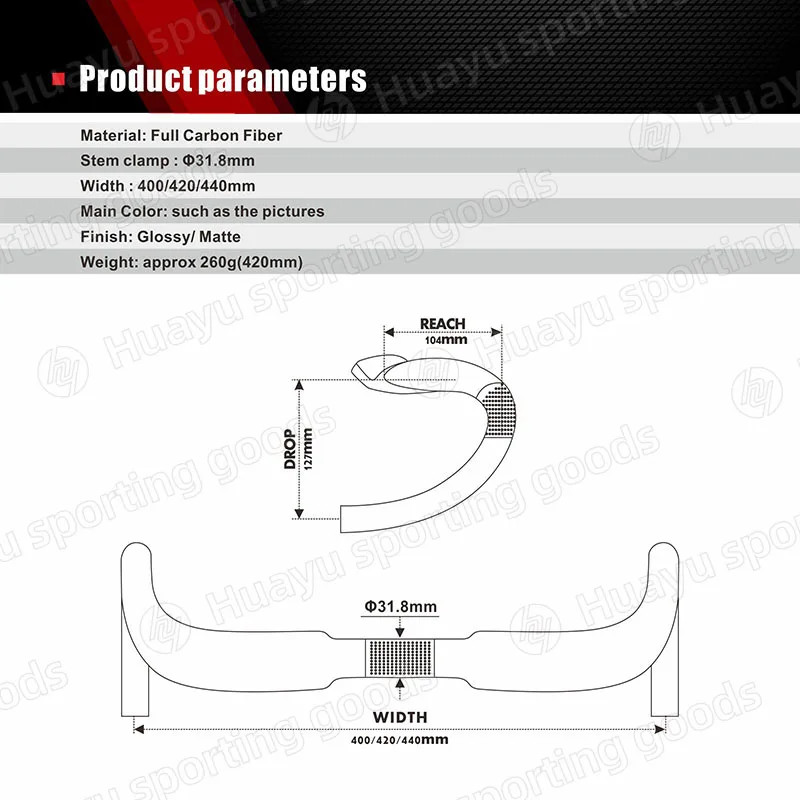 Race UD Matte Glossy Carbon Handlebar Road Drop Handlebar 31.8*400/420/440mm