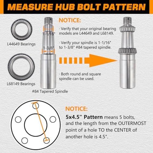 2 Sets Galvanized Trailer Hub Kits 5 on 4.5» for 3500 lbs 1-1/16» to 1-3/8»