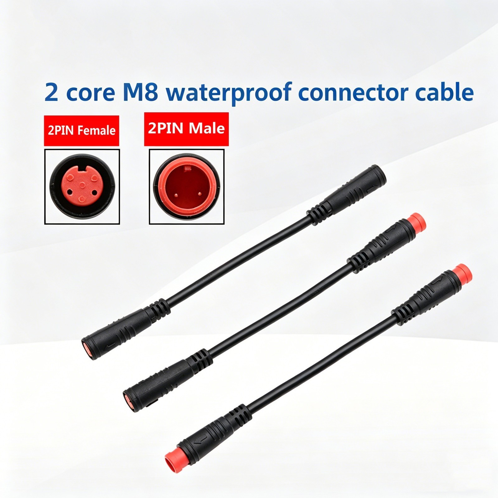 E-Bike 2Pin M8 Plug Waterproof Extension Cable Male to Female Adapter Cable