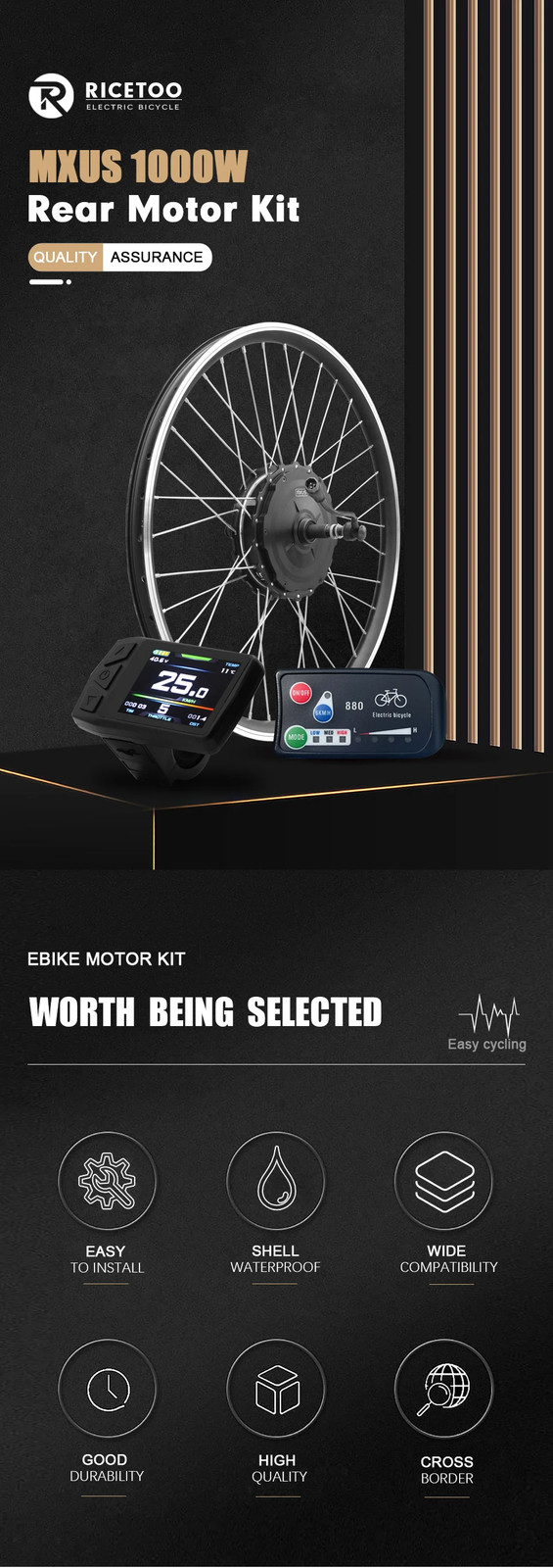 48V 1000W Mountain E-Bike Rear Rotate Wheel Hub Motor Rear Dropout 135mm