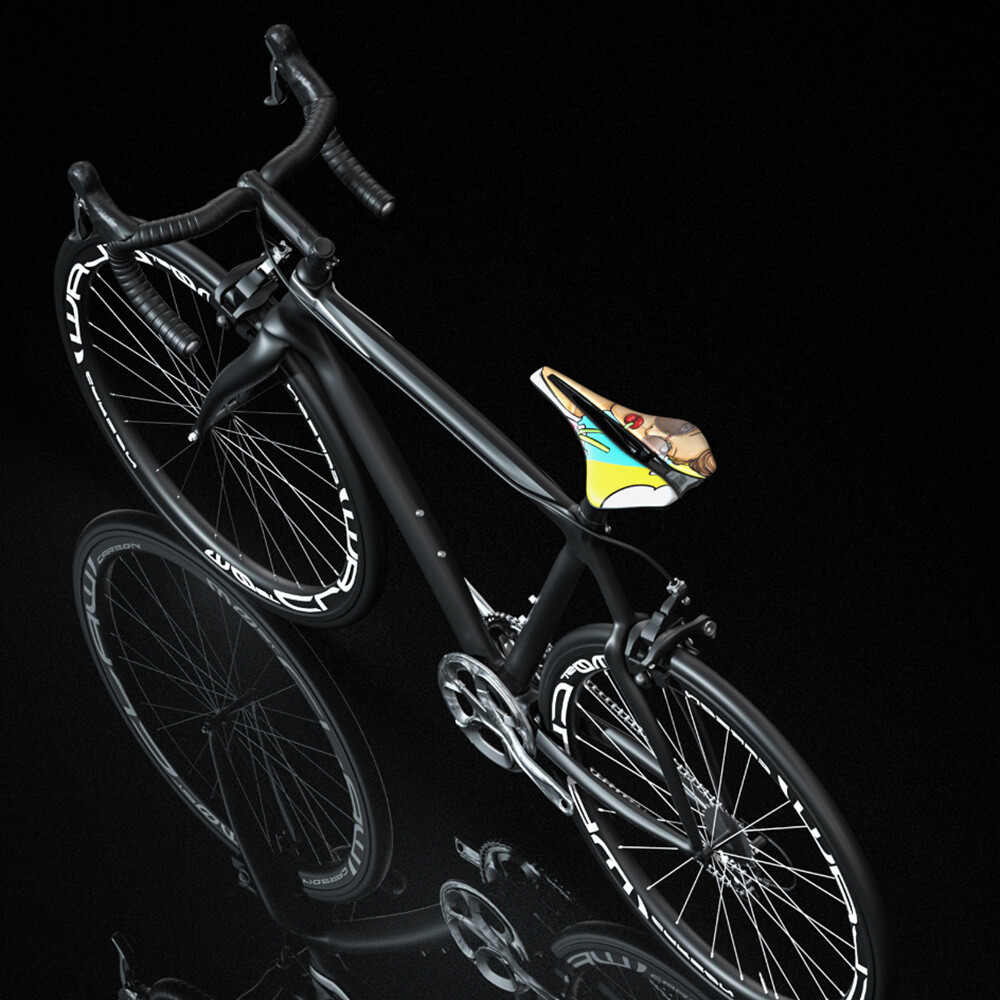 Bicycle Saddle Graffiti Printed Short Nose Bike Seat Ergonomic Cut Out