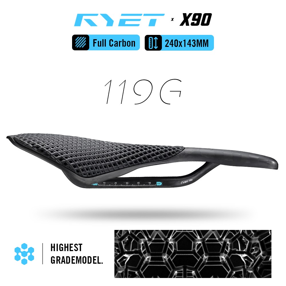 RYET Ultralight Carbon Bike Saddle 240x143mm 3D Printed Rail for Road MTB Gravel