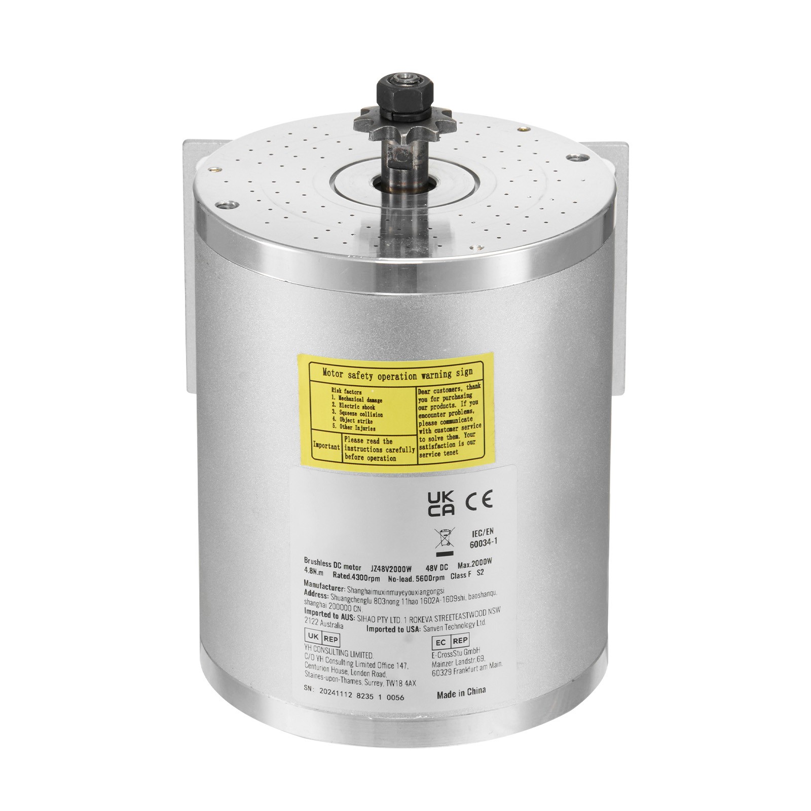 Uimoso 48V 2000W Brushless DC Motor Kit with Speed Controller, 4300 RPM