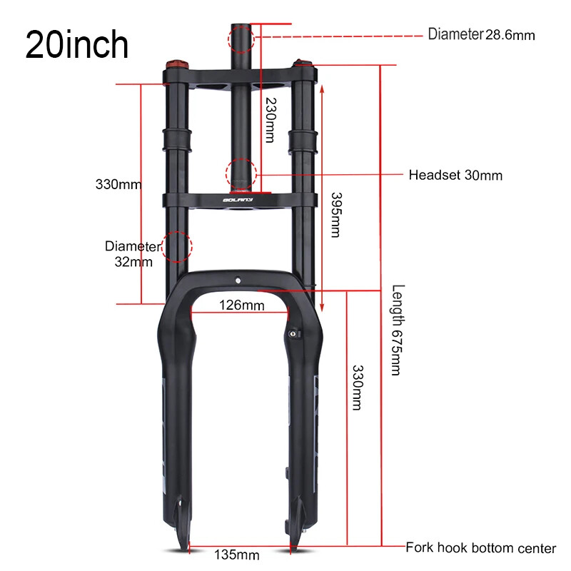 Double Shoulder Snow Fat Bike MTB Bicycle Air Suspension Fork Straight Tube