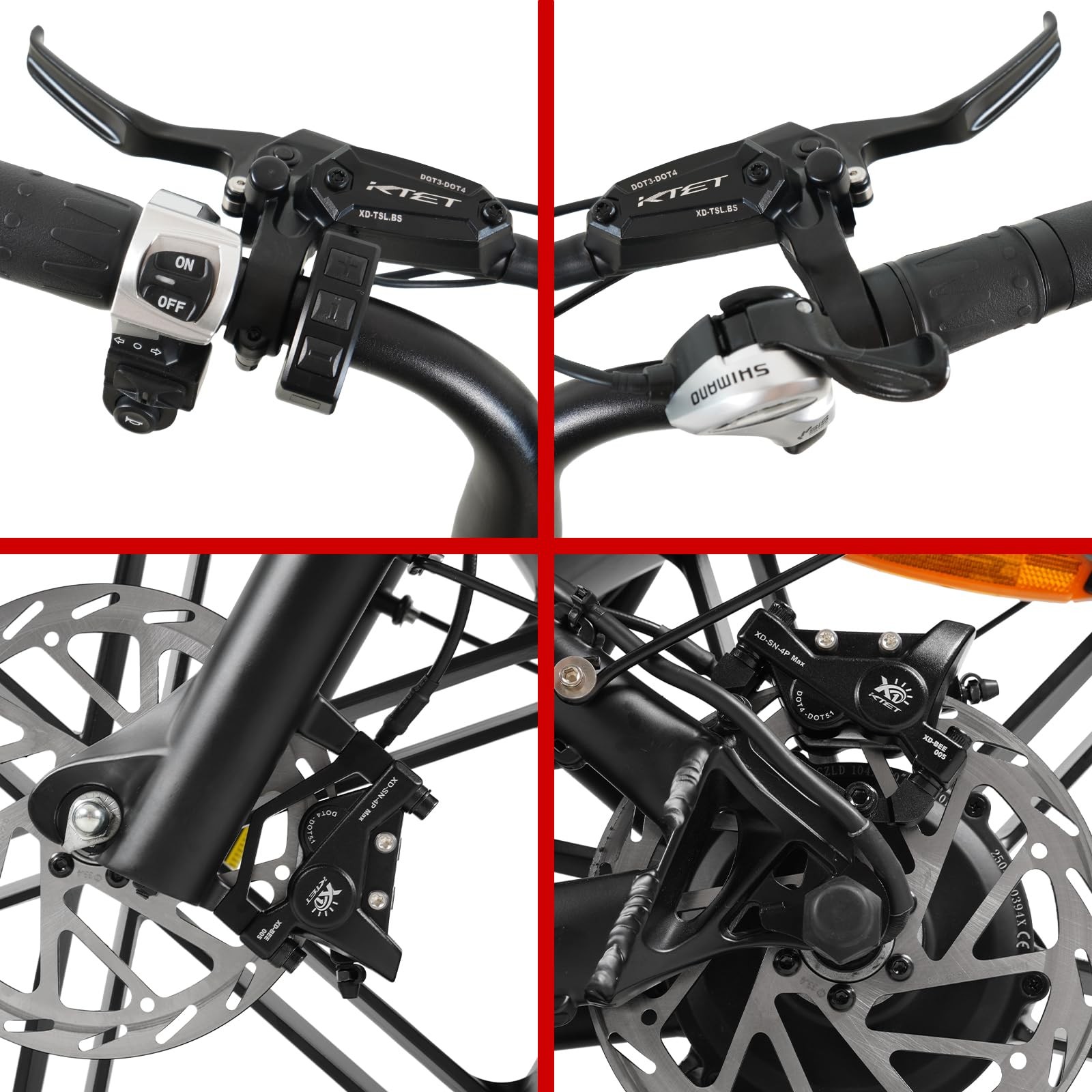 Upgrade Heavy Duty 4 Piston Hydraulic Brakes for Ebike: 2 PIN Waterproof