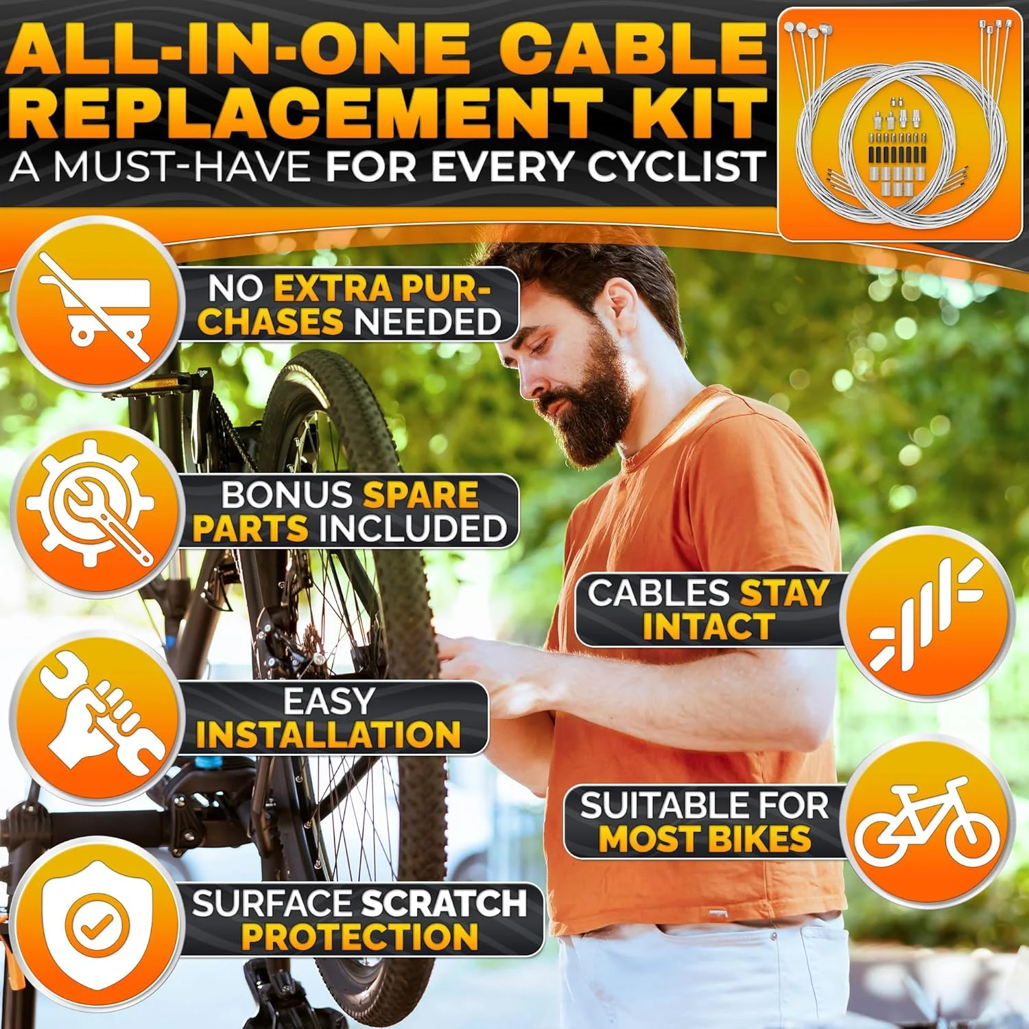 8 Pcs Bike Brake Cable Kit with Bike Shifter Cable – Stainless Steel Wire Set, C