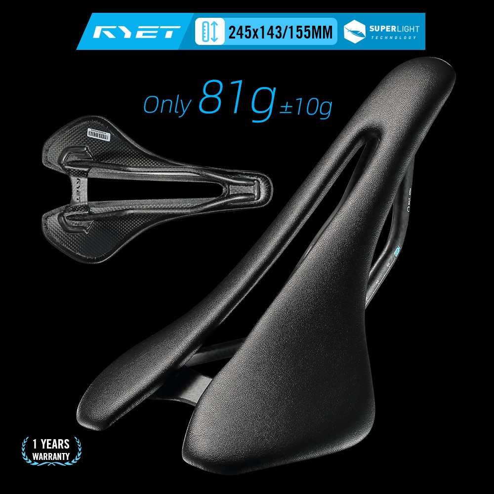 RYET Carbon Bike Saddle 81g/87g Leather Surface Road, MTB & Gravel Racing Seat