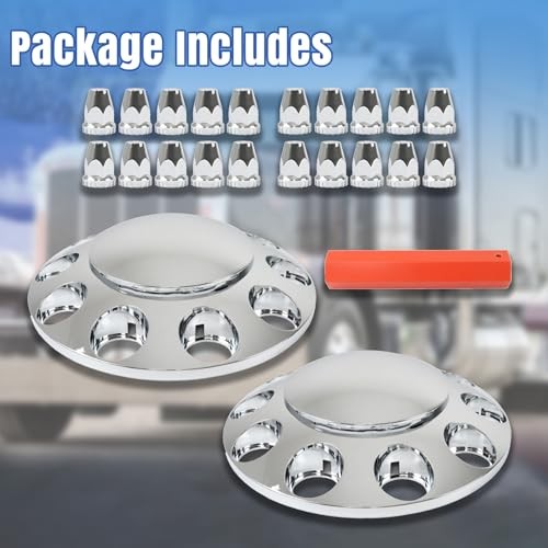2 Chrome Front Hub Axle Cover Center Caps with 33mm Lug Nut Covers Replacement