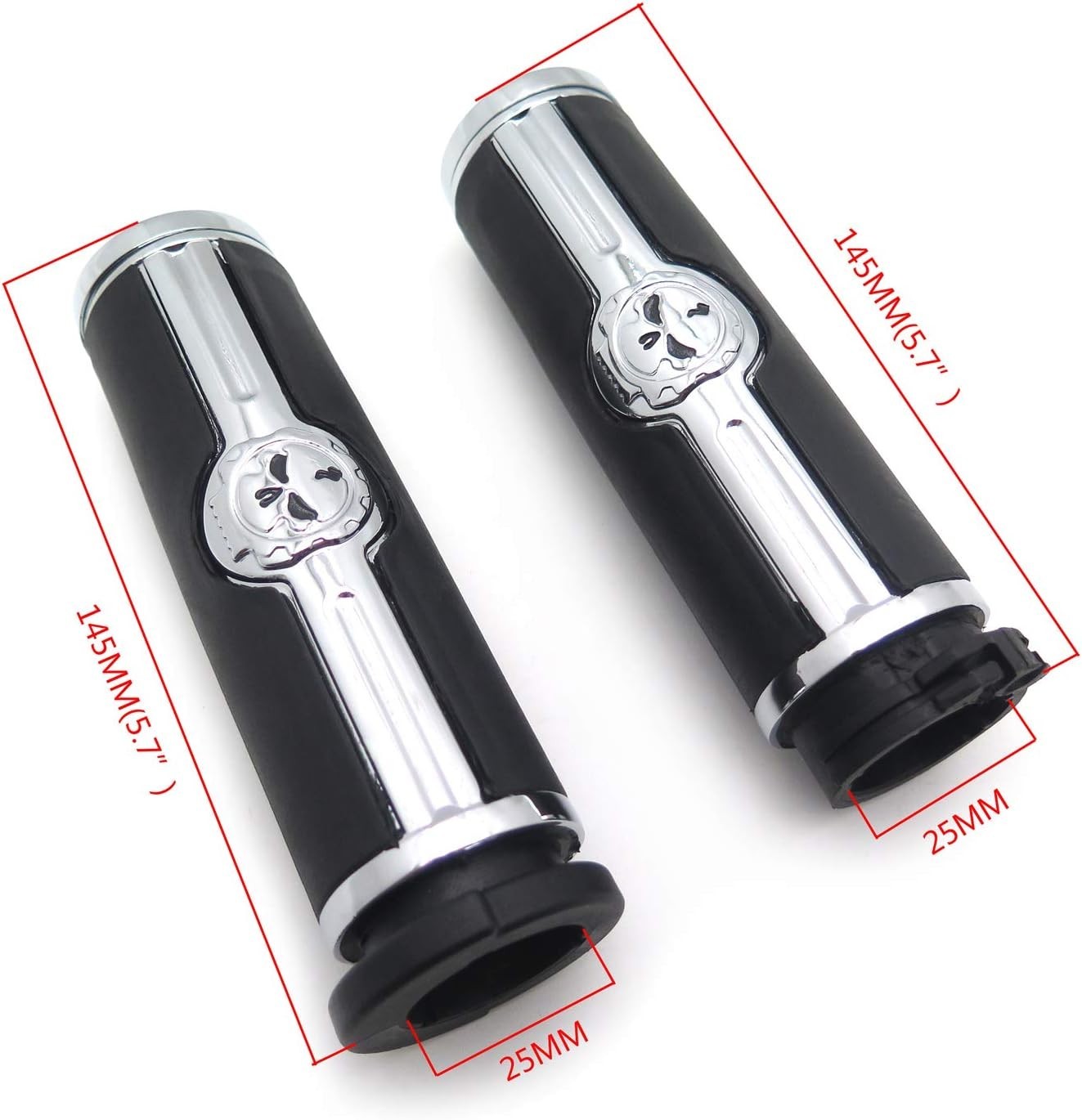 Chromed Handlebar Skull Grips to Compatible with 96-07 Touring Models and96-late