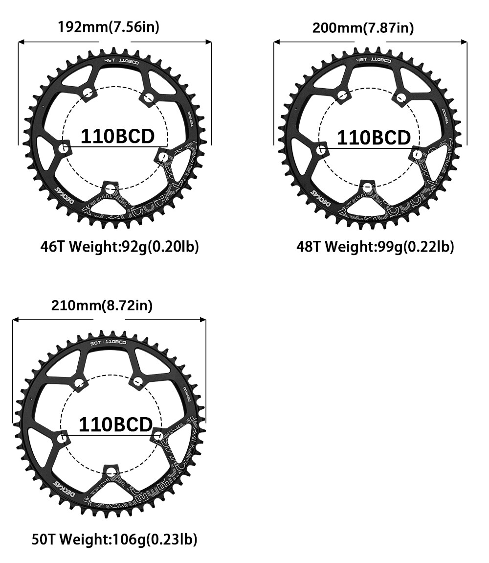 Bicycle Chainring 110BCD 5 Arm Round Single Wide Narrow Chain Wheel 36-54T Black