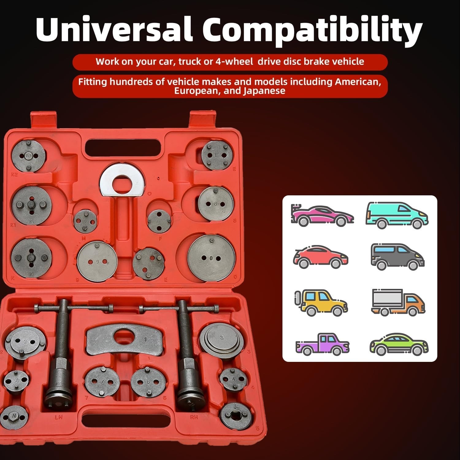 8MILELAKE Disc Brake Caliper Compressor Tool Set – 24 Piece Kit
