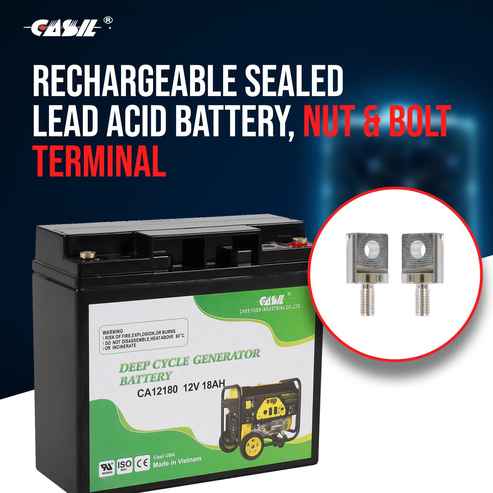 Casil 12V 18Ah Deep Cycle Generator Battery – Reliable Replacement for Cha