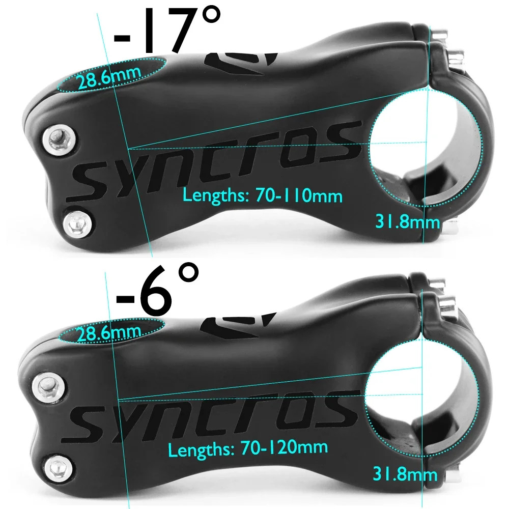 Mountain/Road MTB Bicycle Stem Angle 6/17 Degree 60-120mm 28.6mm Carbon Stem