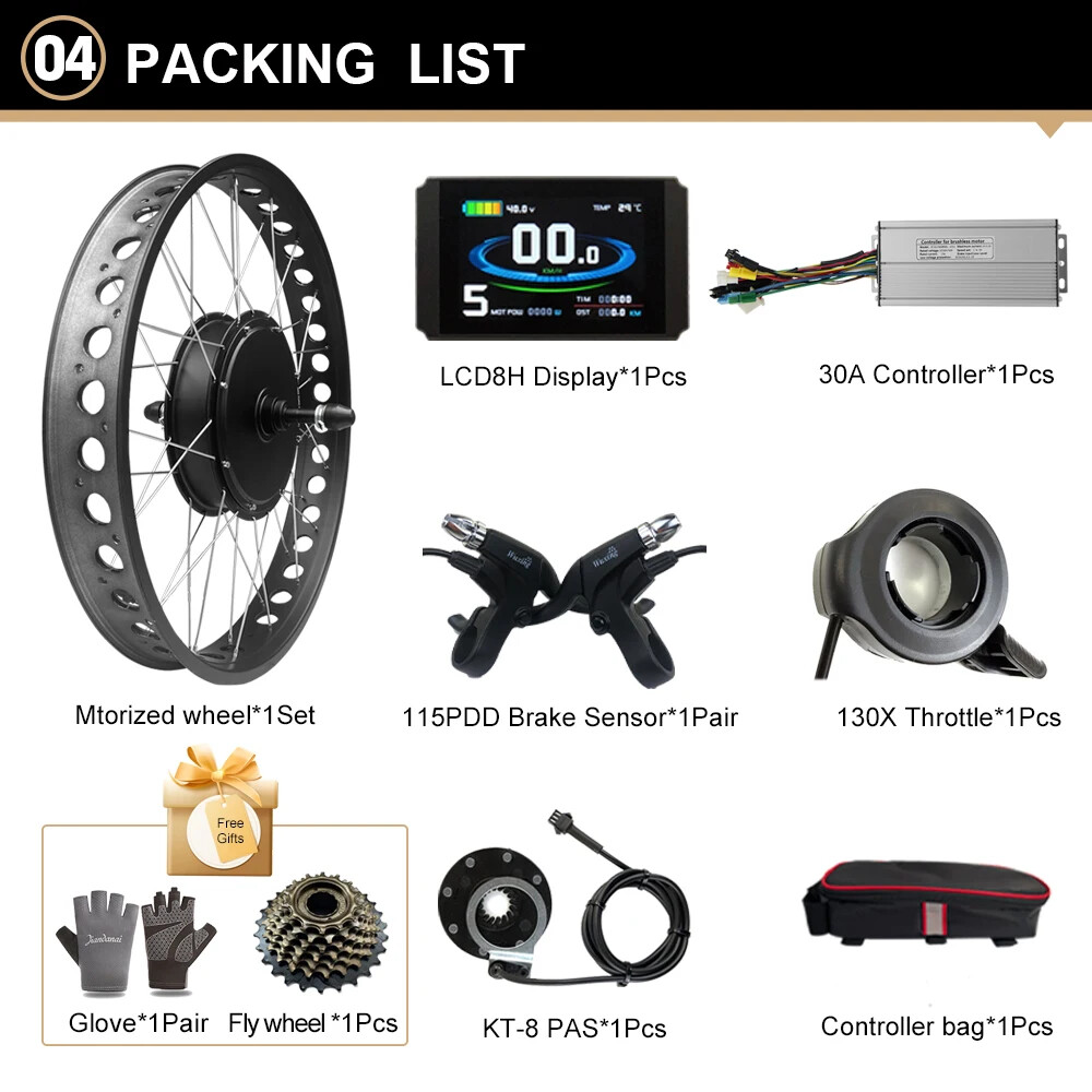 48V1000W E-Bike Conversion Kit 20 24 26» 4.0Tire Rear Rotate Motor 170 190mm