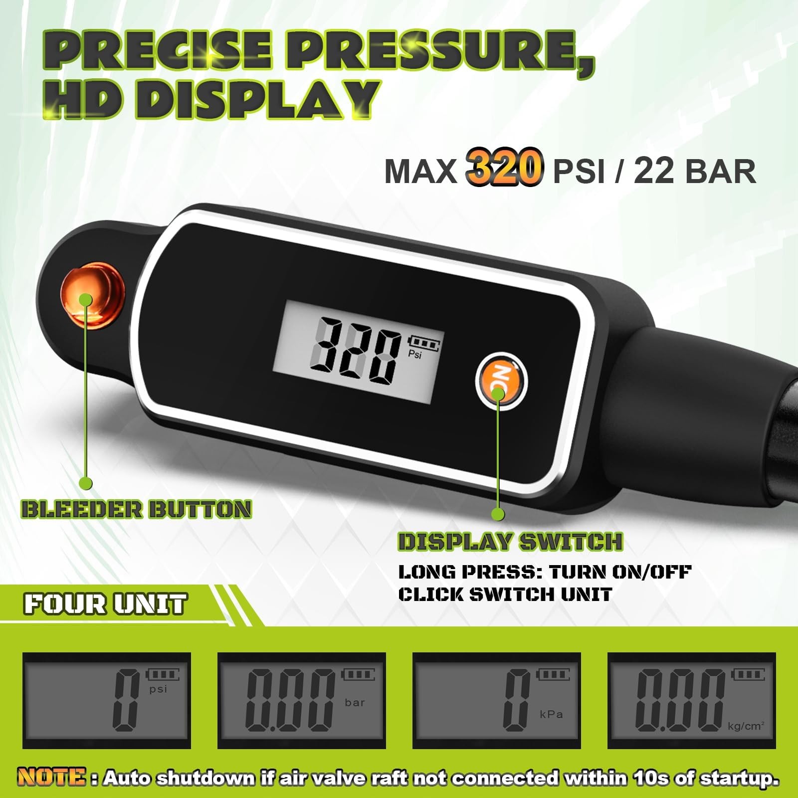 «Bike Shock Pump with Digital Gauge for Mountain & Road Bikes 320 PSI»
