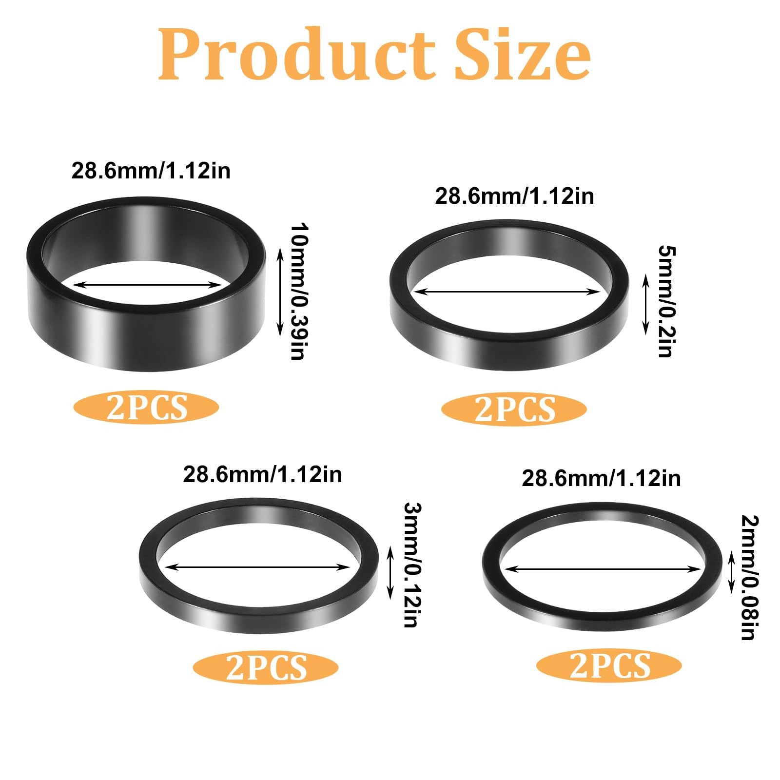 8 PCS Bicycle Headset Spacer, 4 Sizes Aluminium Alloy Bike Handlebar Stem Space