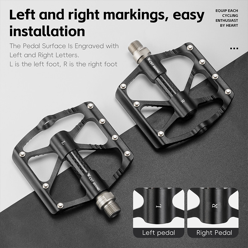 WEST BIKING Bicycle Pedals Carbon Fiber Axle Bike Pedals 3 Bearing 9/16 in Black