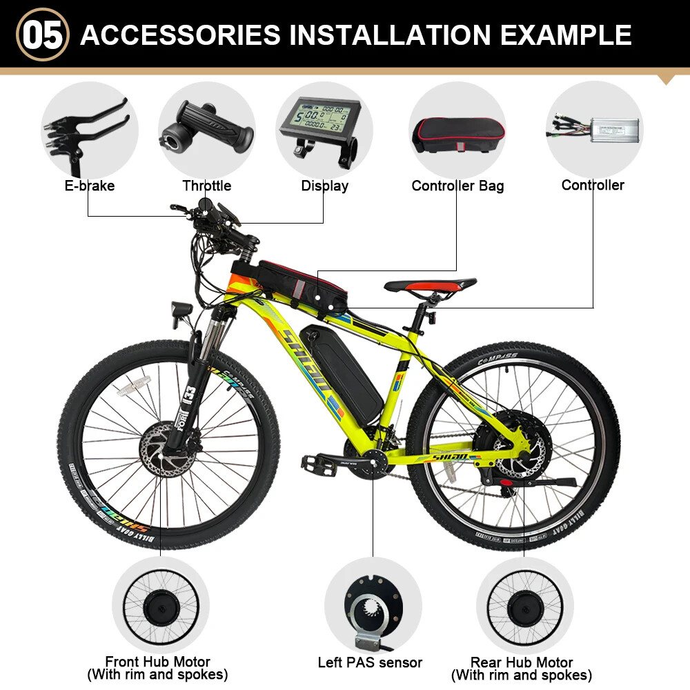 48V 2000W Electric Bike 20-29 Inch 700C X3.0 Rear Motor Wheel Kit Dropout 142mm