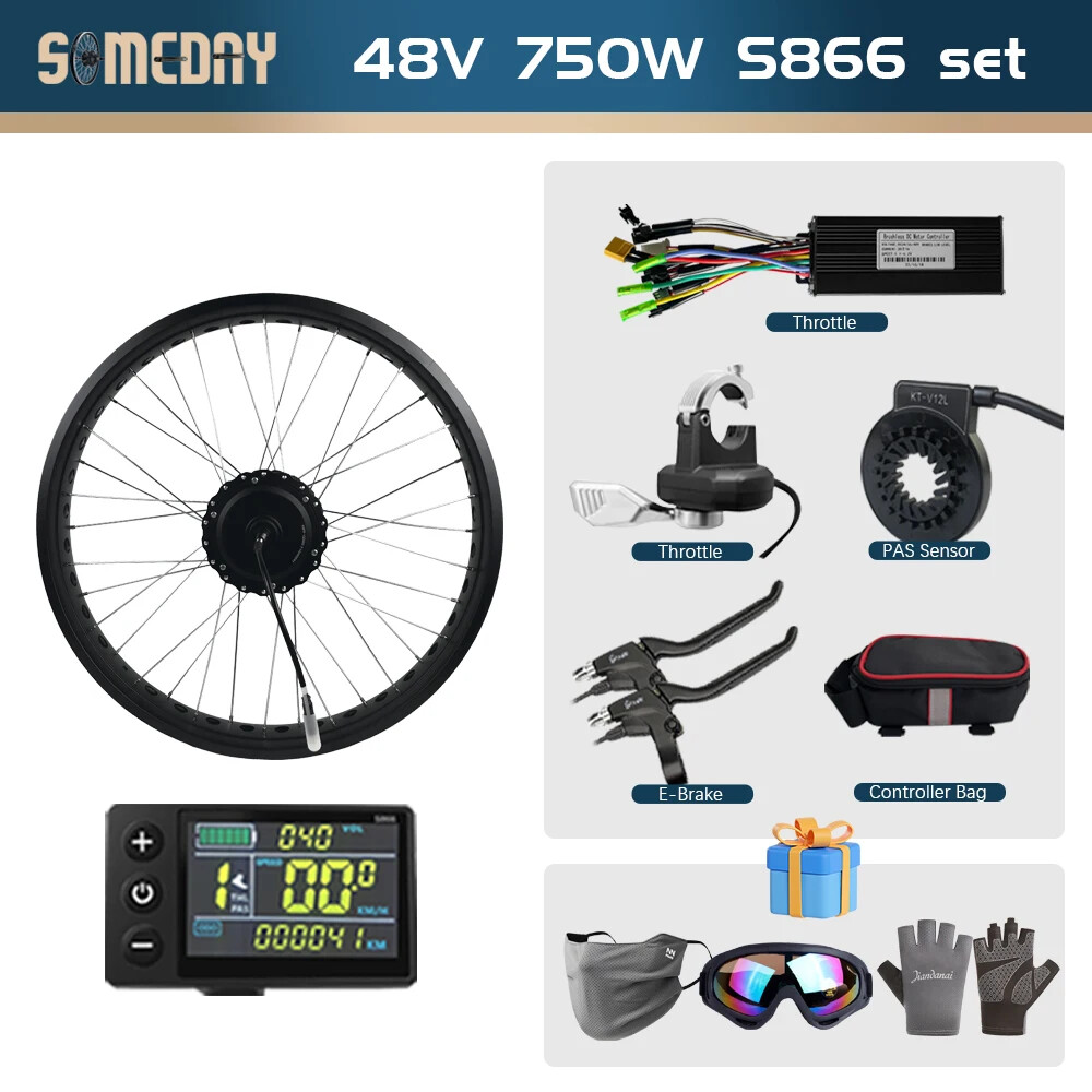 750W E-Bike Conversion Rear Cassette Hub Motor Kit 20 24 26″ Snow/Beach Fat Bike