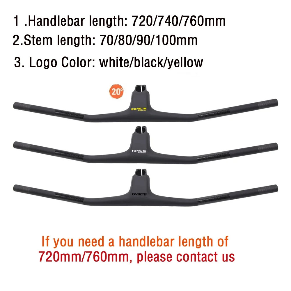 Carbon Fiber XC Mountain Bike Integrated Cockpit -20 Degree 740mm Flat T-Bar
